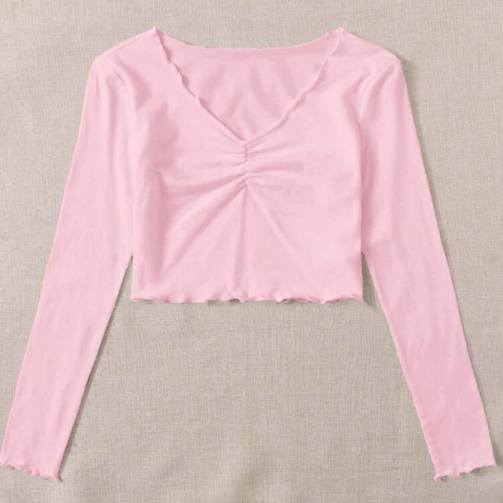 XS Pink Low Cut Long Sleeve Cropped Tee